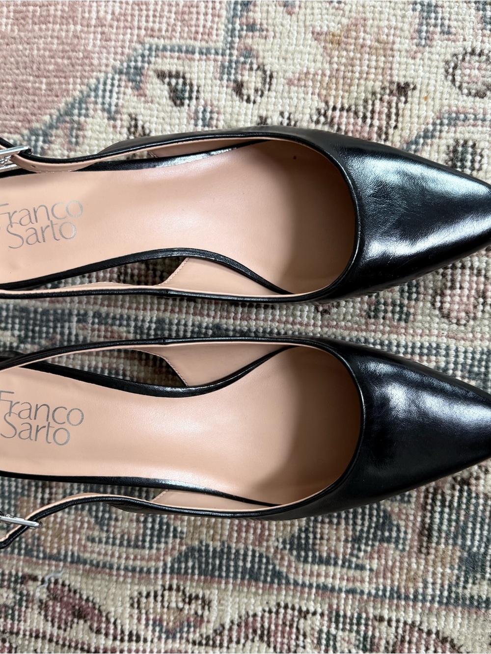 Franco Sarto Black Pointed-Toe Slingback Heels